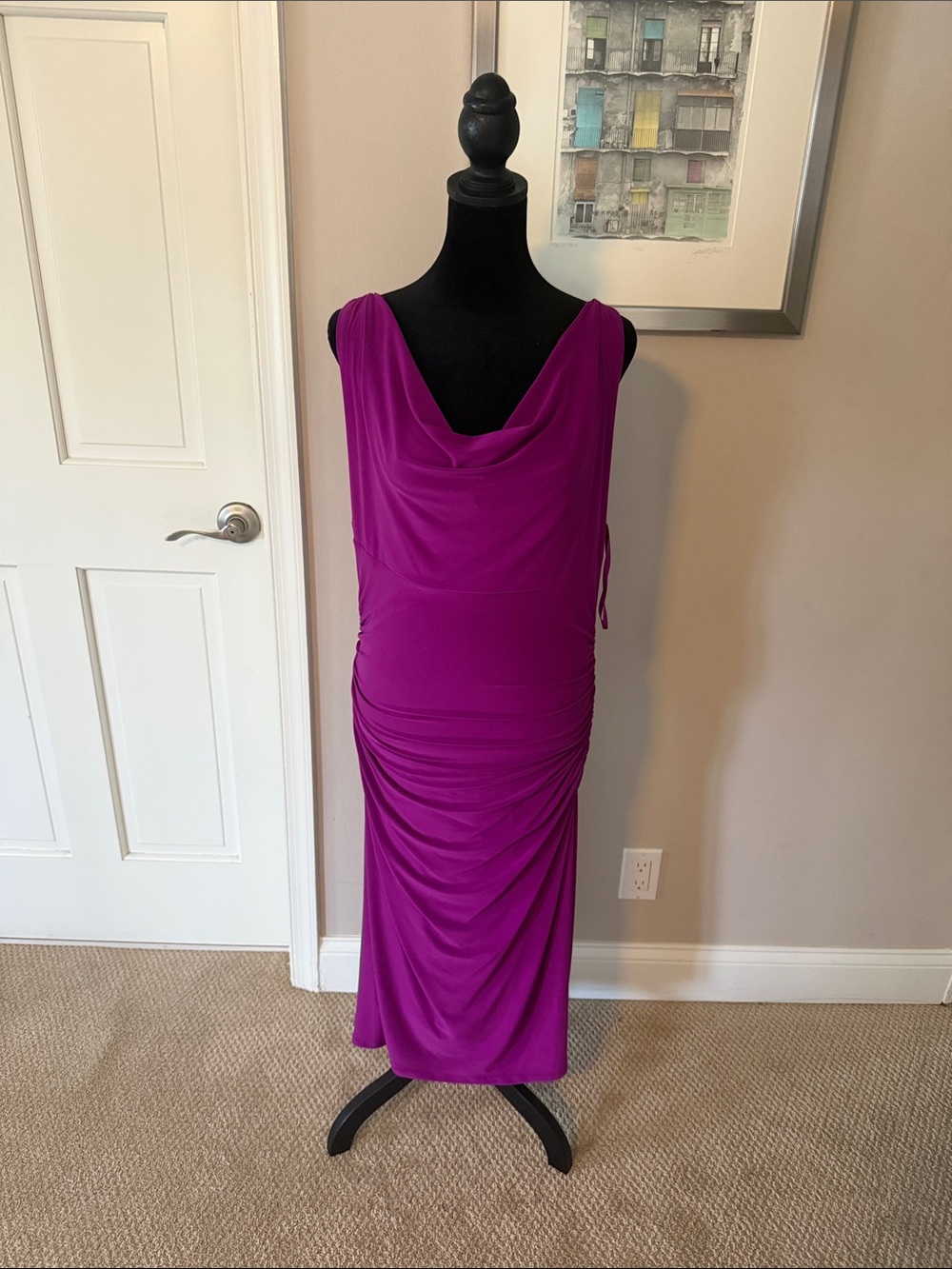 Ralph Lauren Draped Cowl Neck Midi Dress in Fuchsia